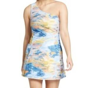 DSG Blue Abstract One Shoulder Active Mini Dress Size M